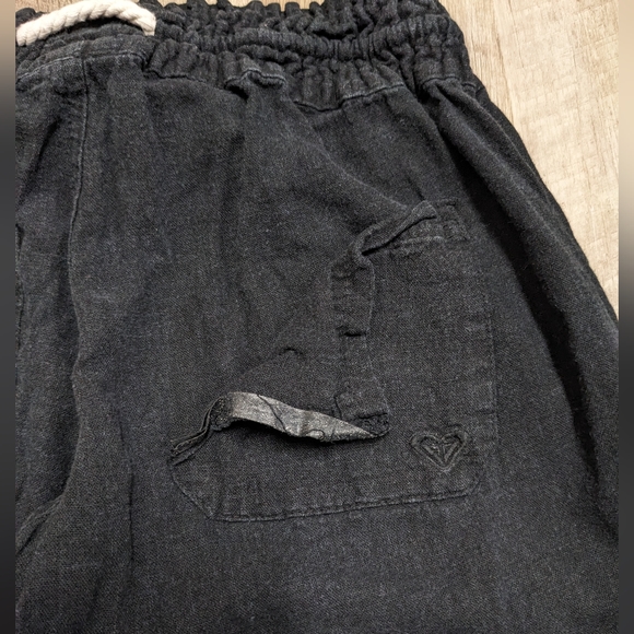Roxy Black Flax Linen Blend Stretch Waist Pants Flared - Picture 2 of 11